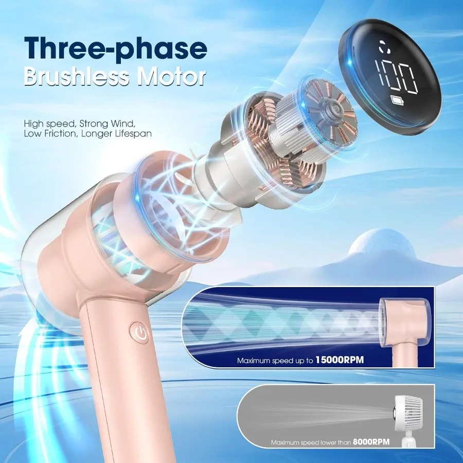 مروحة توربو محمولة 1100 سرعة 15000 دورة في الدقيقة فائقة السرعة مراوح سفر شخصية محمولة باليد بطارية 5000 مللي أمبير في الساعة قابلة لإعادة الشحن صغيرة