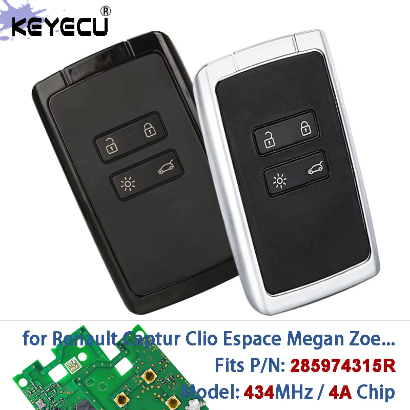 

KEYECU 285974315R KR5IK4CH-01 434 МГц NCF29XM 4A чип без ключа умный дистанционный ключ для Renault Captur Clio Espace Megan Zoe 2018+