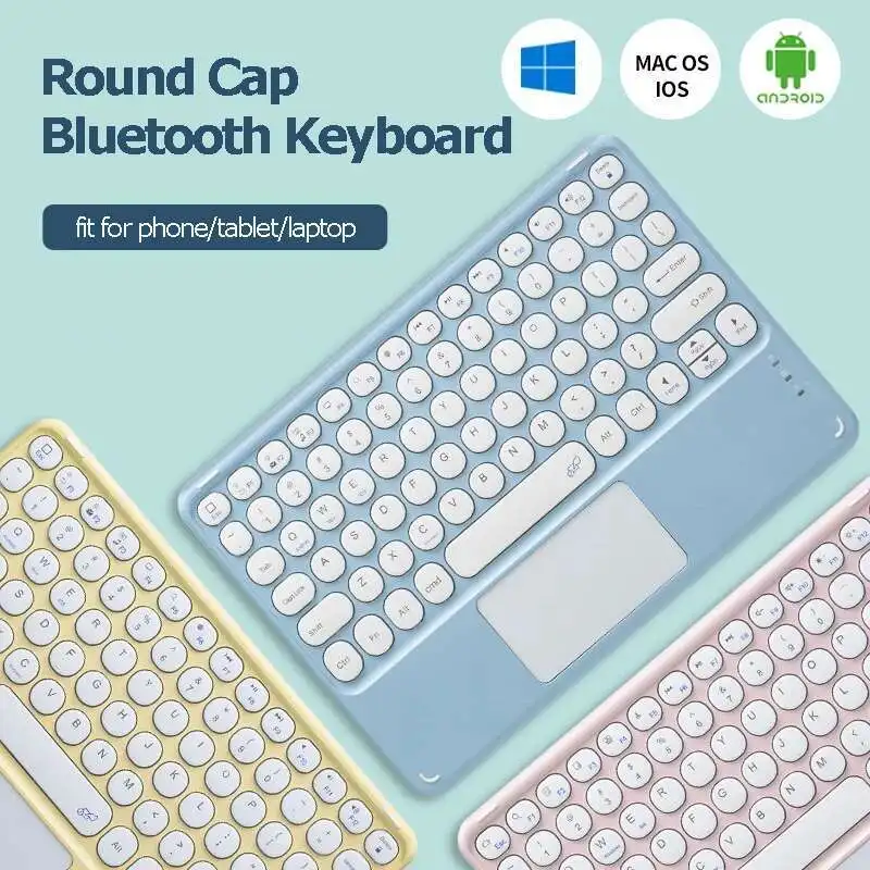 

Cute Round Keycaps Bluetooth Keyboard with Touchpad Wireless Rechargeable Magnetic Keypad For Laptop iPad Android Tablets Office
