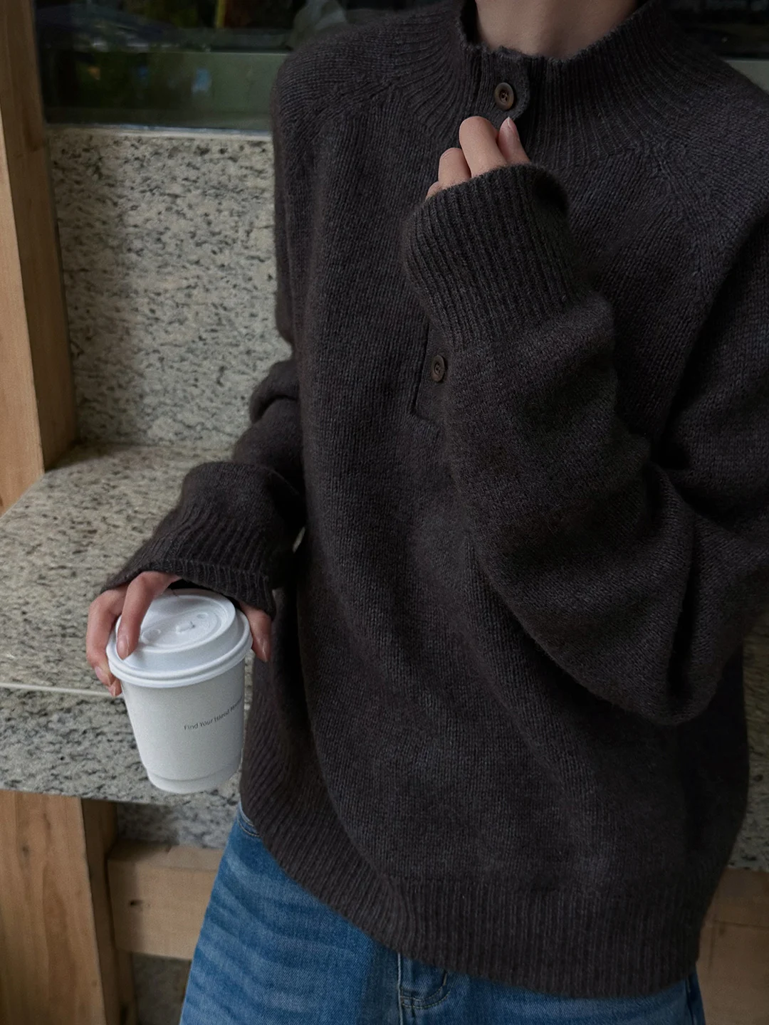 

Retro f Button High Ne Sweater Loose Fit Knitted Winter Women's Faion Lazy Sle Thermal Long Sve Crew Ne Top