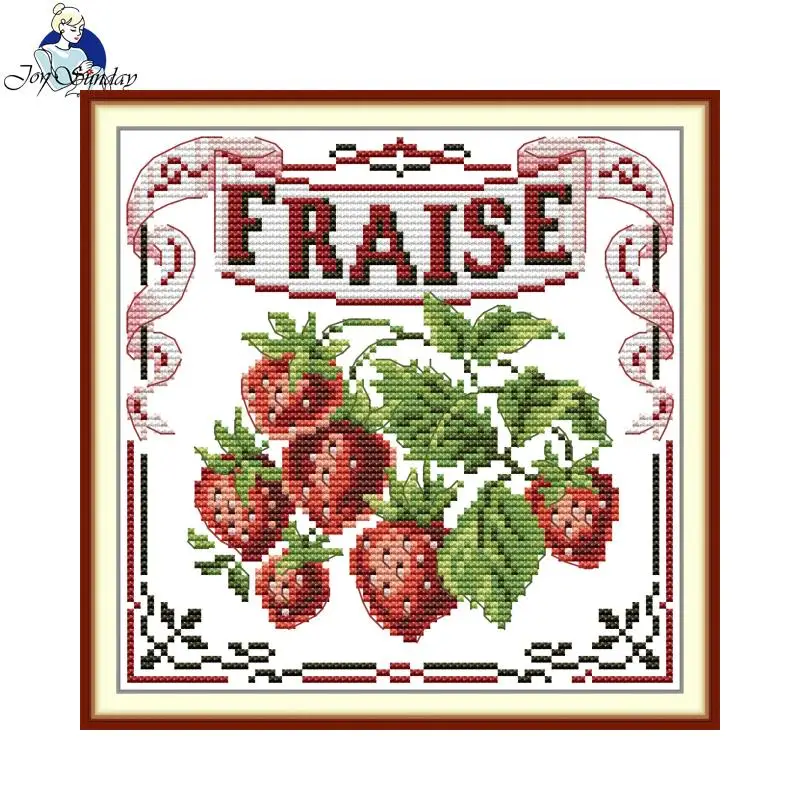 Cross Stitch Kit Joy Sunday Strawberries Raspberry HD Printed Counted Fabric Aida 16/14/11CT DIY Embroidery Kit for Beginners
