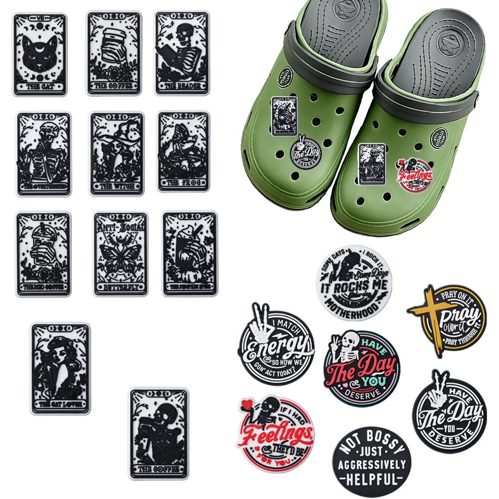 1-100pcs Cartoon Horror Skull Tarot Cards Series PVC Shoe Charms Accessories DIY Detachable Waterproof Fashion Party Gifts
