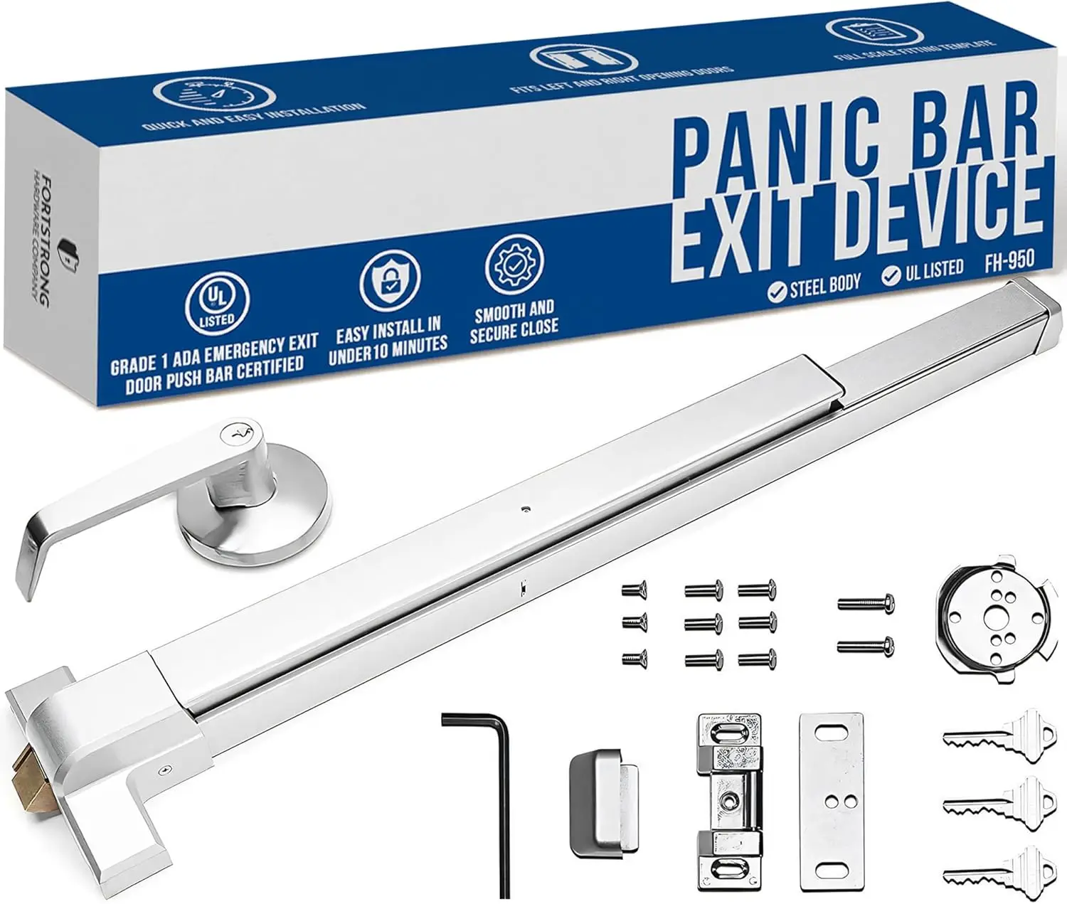 

31-дюймовая коммерческая паник-ручка для дверей с ручкой-скобой - сертифицирована UL, класс 1, ADA, для аварийных дверей
