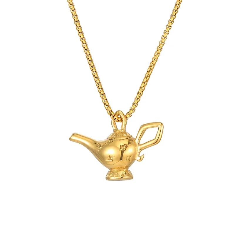 Literatur spezielle mythische Aladdin Lampe Anhänger Halskette für Frauen Männer Edelstahl einfache Charm Hals Hals Party Schmuck Geschenke – Detail 13