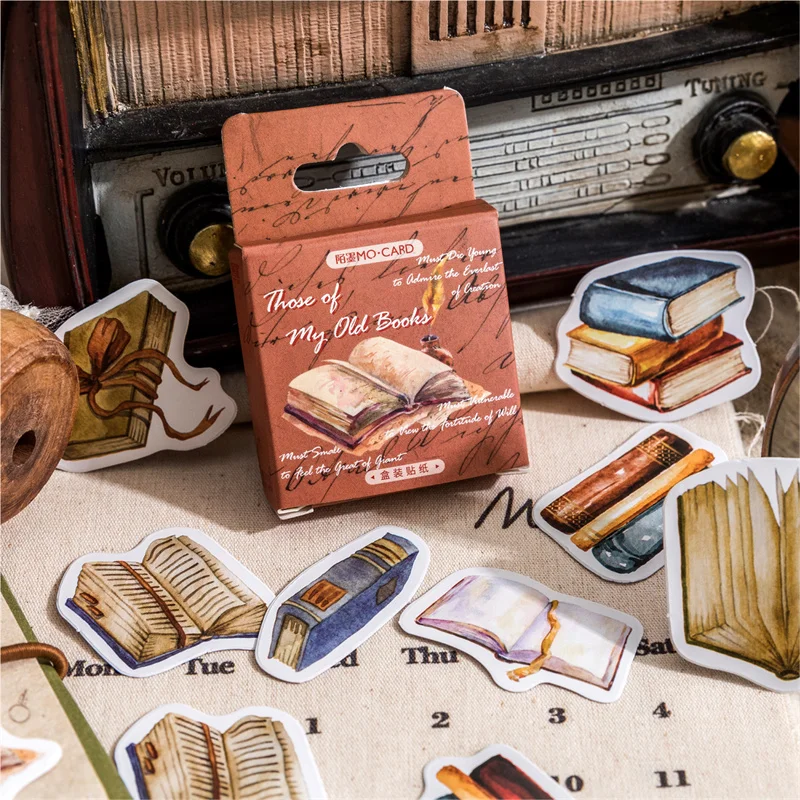 46 Pcs Boxed stickers vintage salt hand-painted books basic handbook decorative diy collage material stickers