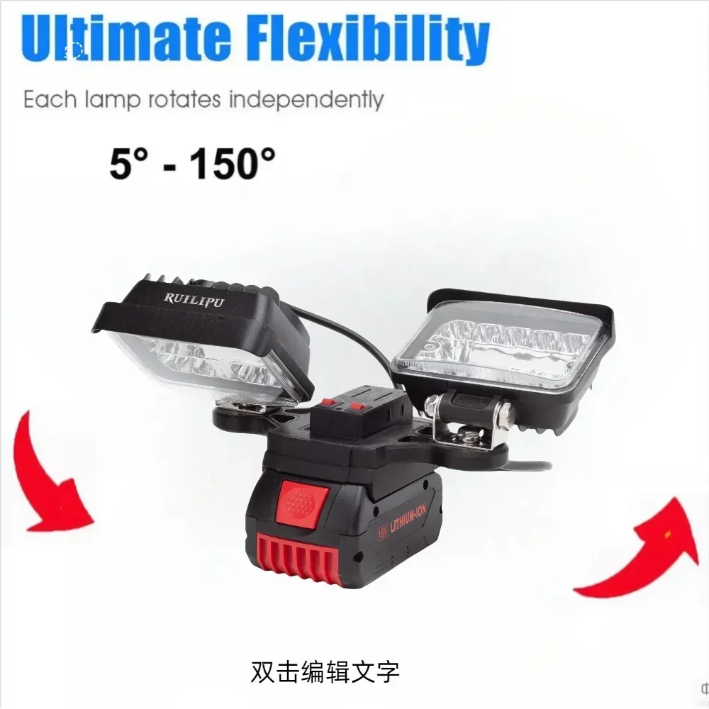 ไฟ LED ทํางานสําหรับ Bosch 18V แบตเตอรี่ลิเธียมแบบพกพา Outdoor Camping ไฟฉุกเฉินพร้อมพอร์ตชาร์จ USB (ไม่มีแบตเตอรี่)