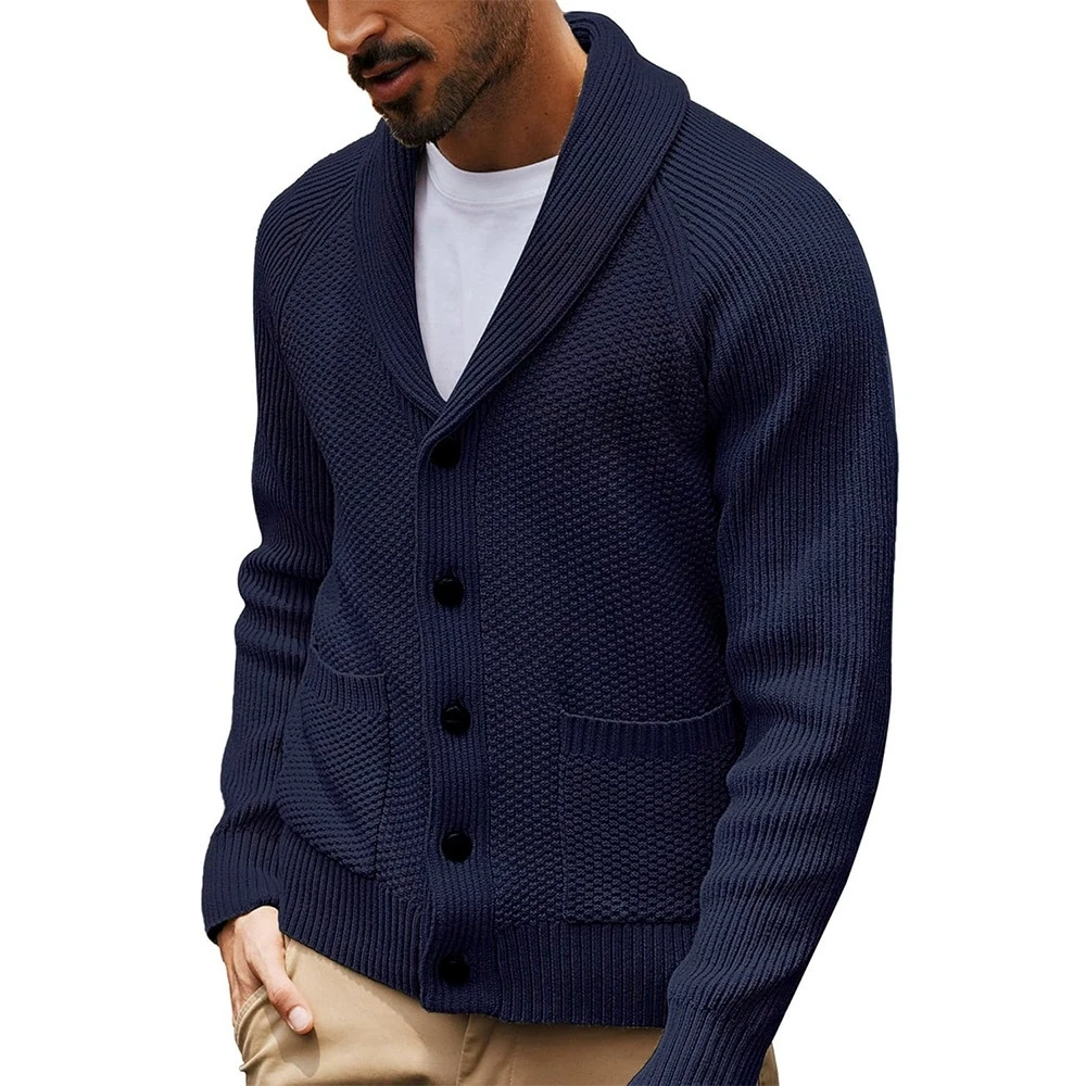 

Men's new knitted sweater cardigan long sleeved elegant and fashionable lapel pocket sweater men's casual winter sweater