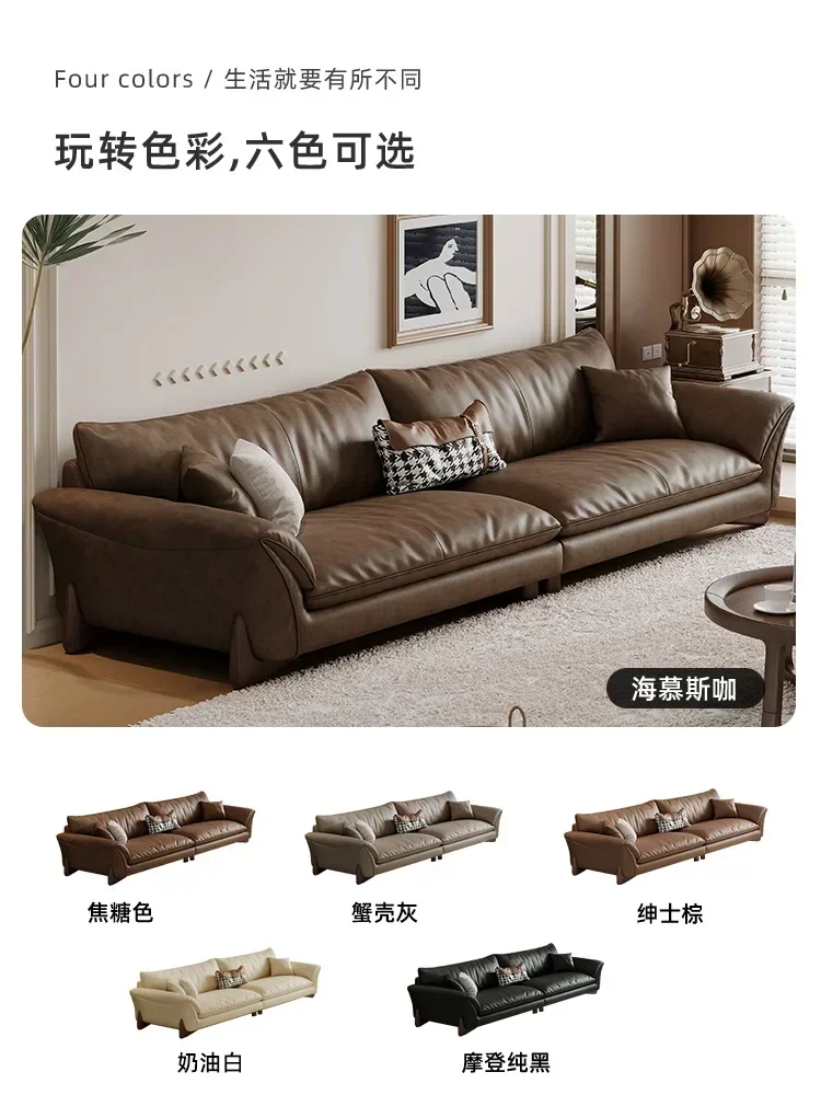 Modern Simple Leather Sofa Straight Row Small Apartment Creative First Layer Cowhide Retro Sofa Combination