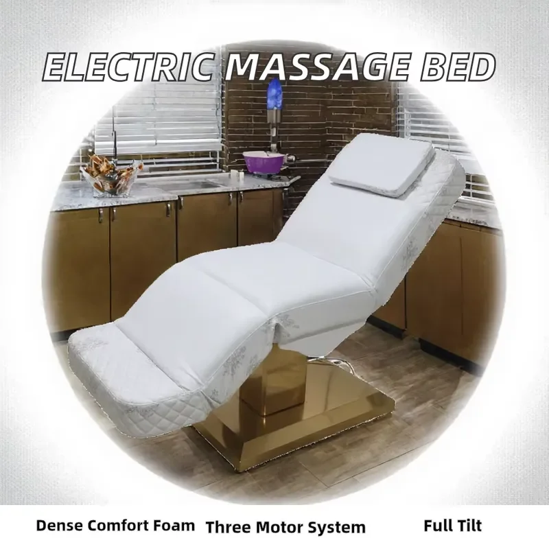 Portable Electric Folding Massage Table 3 Motors Stainless Steel Frame Lightweight For Salon Home Beauty Therapy