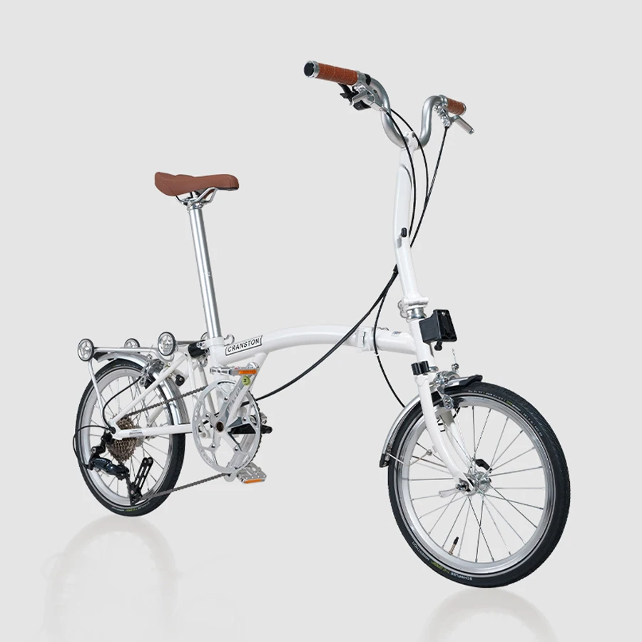 CRANSTON R9 Max Snowy White City Bike M-Handle/S-Handle 9-Speed 16 inch Small Cloth Lightweight and Portable Folding Bicycle