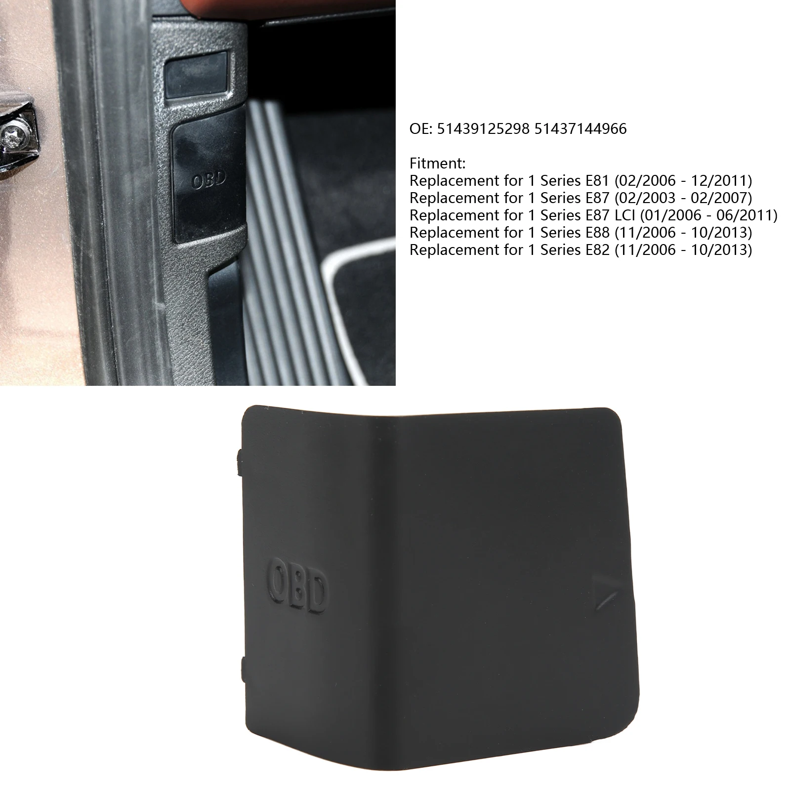 Cubierta de enchufe de diagnóstico OBD, repuesto de tapa de enchufe 51437144966 para 1 serie E81 E82 E87 E88 LHD, cubierta de enchufe OBD