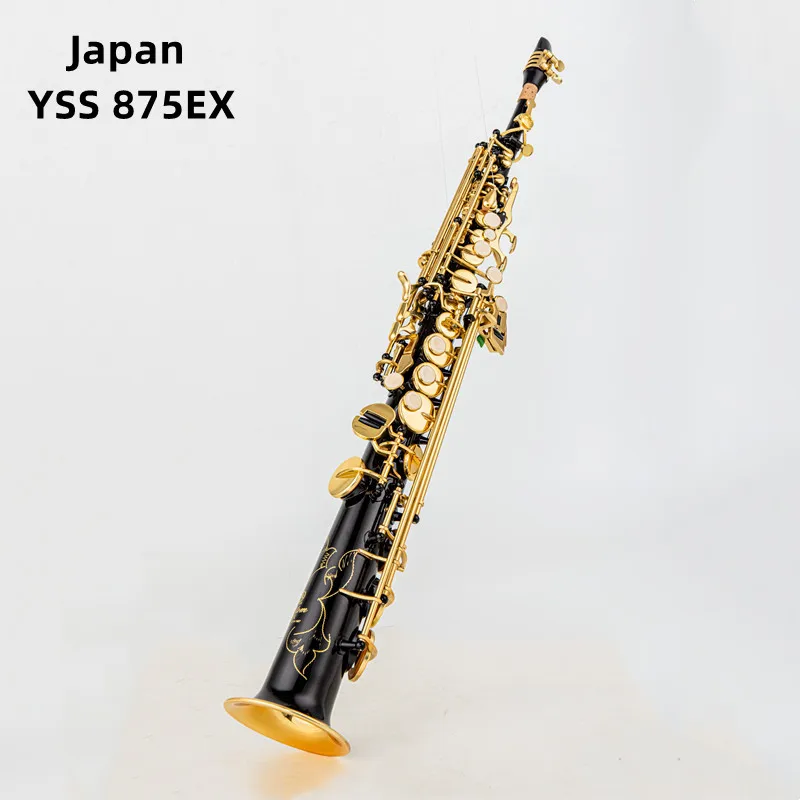 Made in Japan 875EX Brass Straight Soprano Bb Flat Sax Saxophone Woodwind Instrument Natural Shell Key Carve Pattern with Carryi