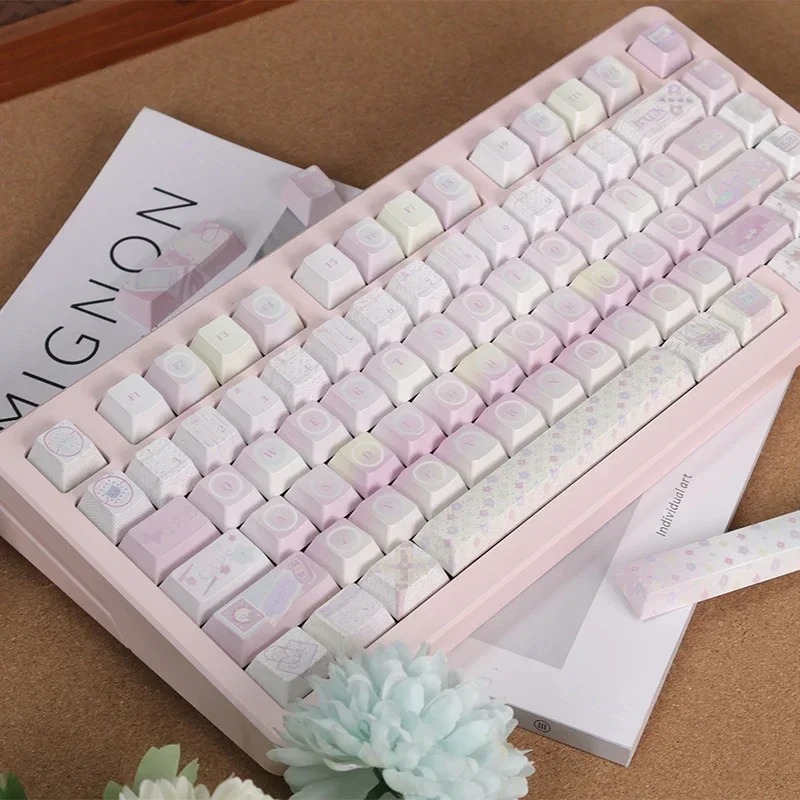 Girl Files Theme Keycaps Custom PBT Cherry Profile Pink Keycap Cute Cartoon Anime Original Design Point Key Cap for Gaming Gifts