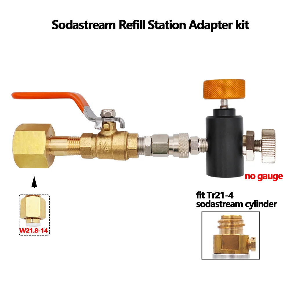 Soda Co2 Cylinder Tank Refill Adapter for Sodastream Soda Stream Filling Station W/ Ball Valve,W21.8-14 Or CGA320 to Tr21-4 Tank