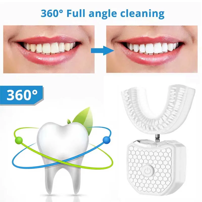 Wireless U Shape Sonic Electric Toothbrush for Adults, Portable 360° Oral Cleaner with Tongue Scraper
