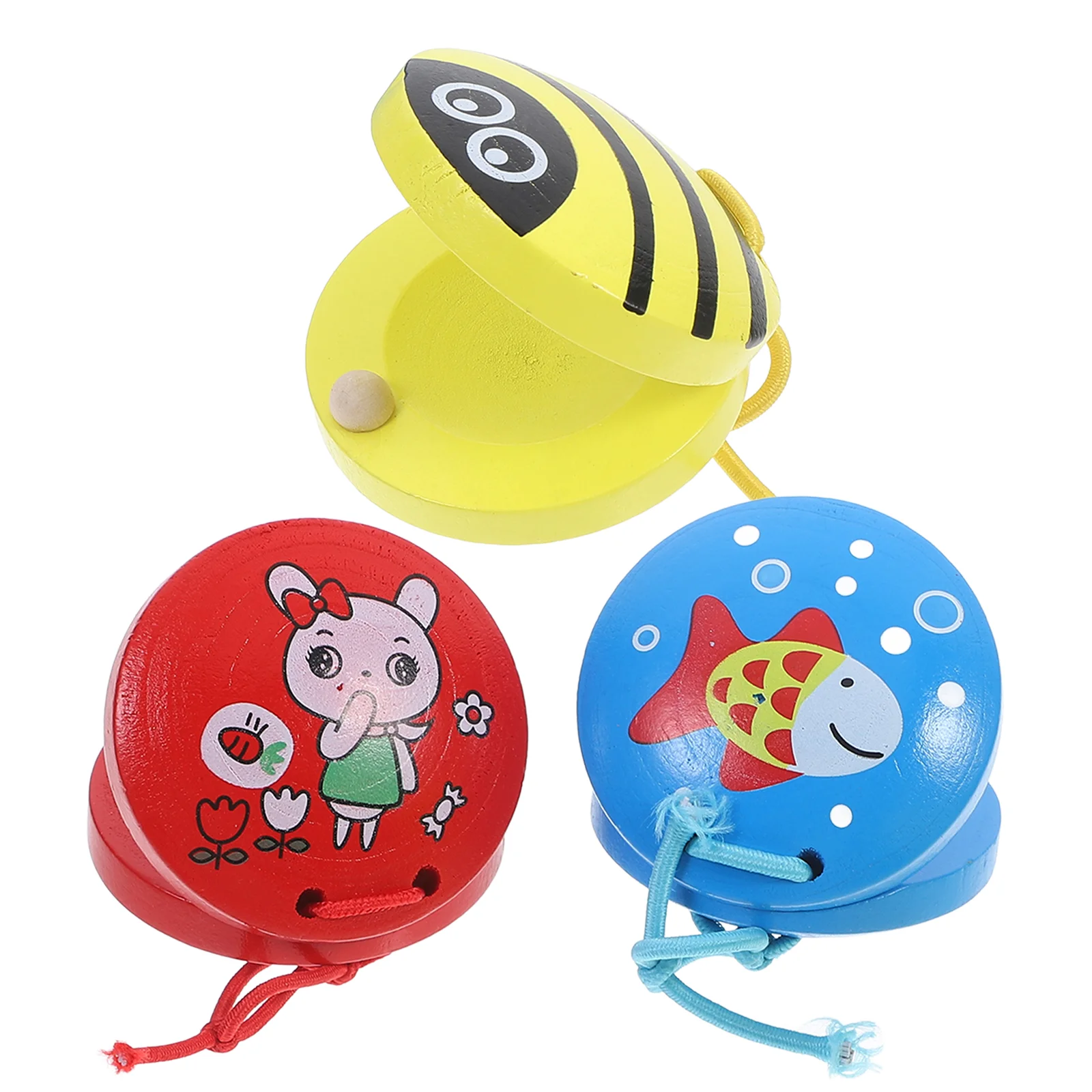 3 Pcs Musical Education Toy Cartoon Animal Castanets Interesting Instrument Wooden for Kids Toys Instruments