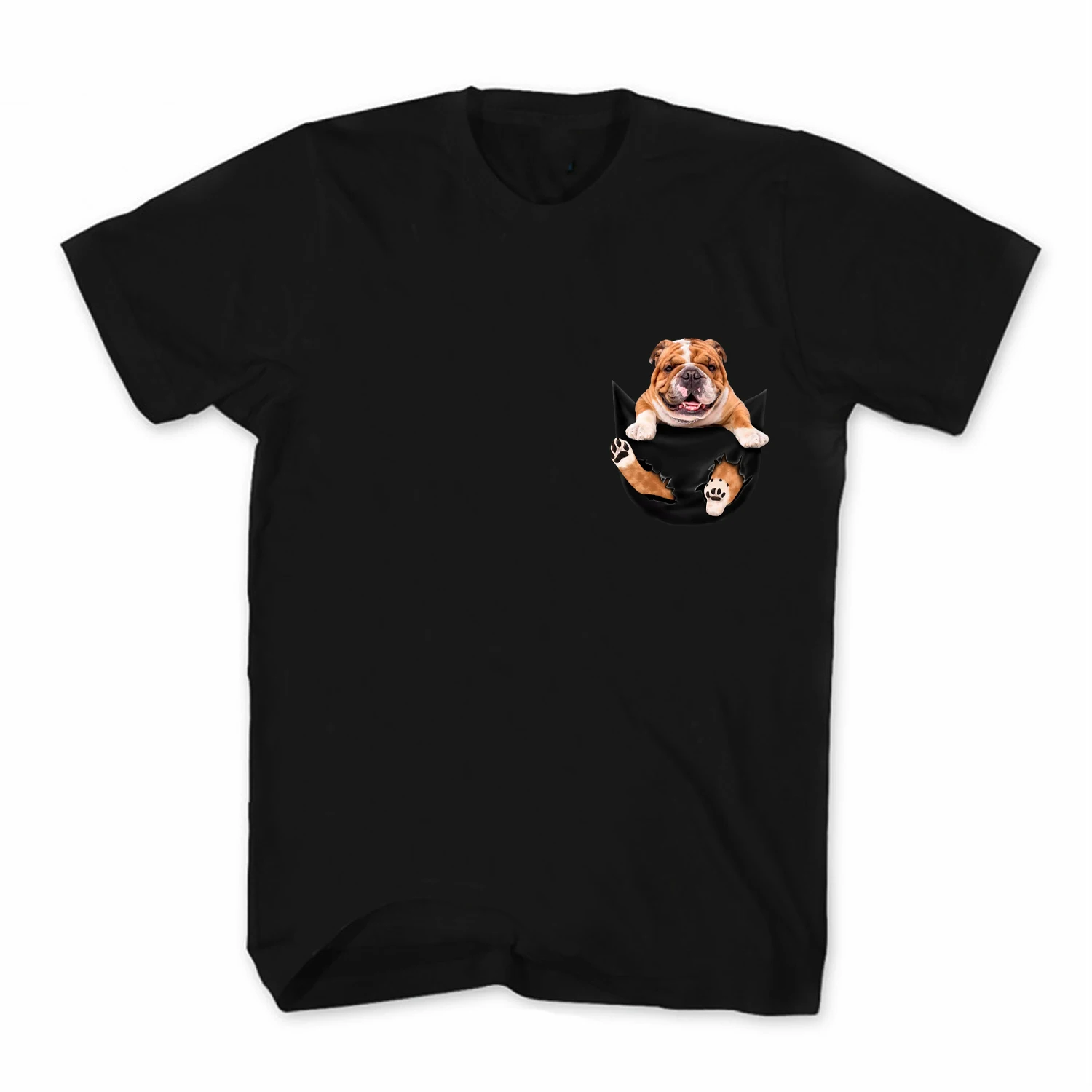 Funny Bull Dog In Pocket Printed Creative Design Dog Lovers Gift  T Shirt. New 100% Cotton Short Sleeve O-Neck Casual T-shirt