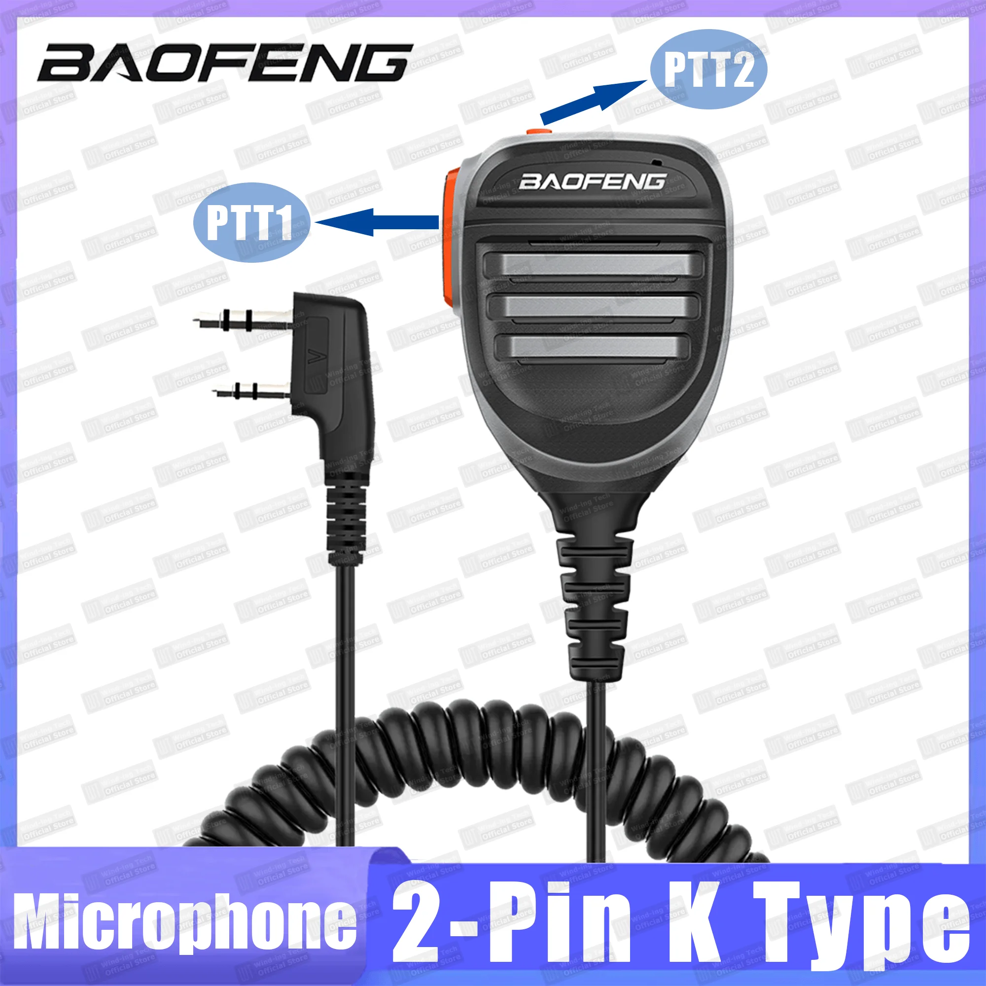Baofeng Walkie Talkie Speaker Microphone UV-25 Waterproof PTT Mic Tangent For UV-5RH PRO QuanSheng UV-K5(8) UV-K6 Two Way Radio