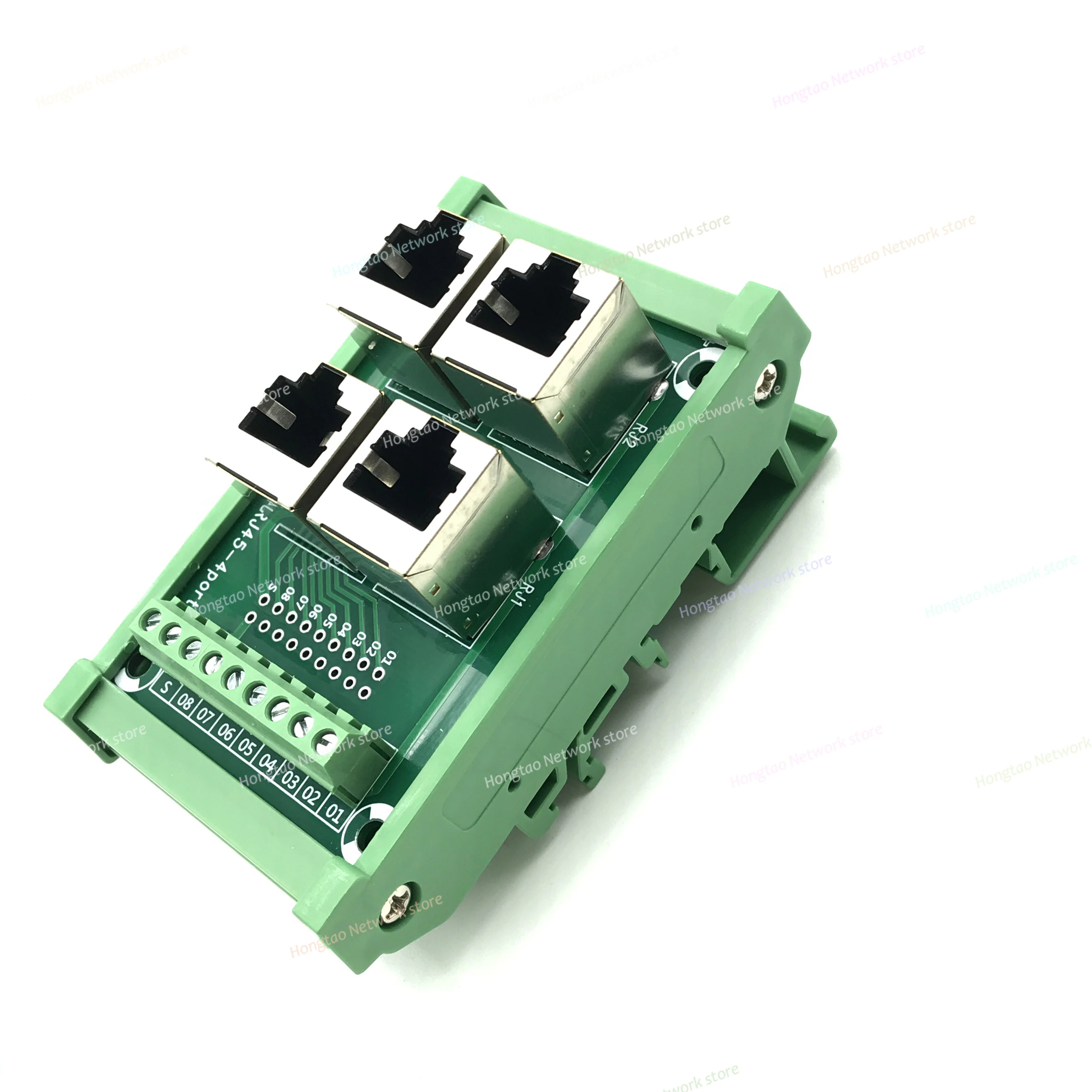 1PCS 4 way 4 port RJ45 8p8c female socket to terminal block adapter pcb board Network RJ45 Ethernet connector DIN Rail Mount