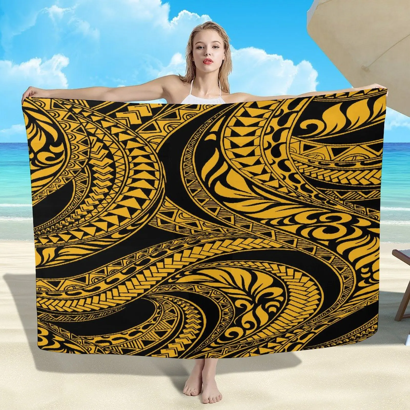 Sarong estampado floral personalizado para mulheres, xale retrô design tribal, avental de praia, sarong macio havaiano, casaco polinésio, verão à beira-mar