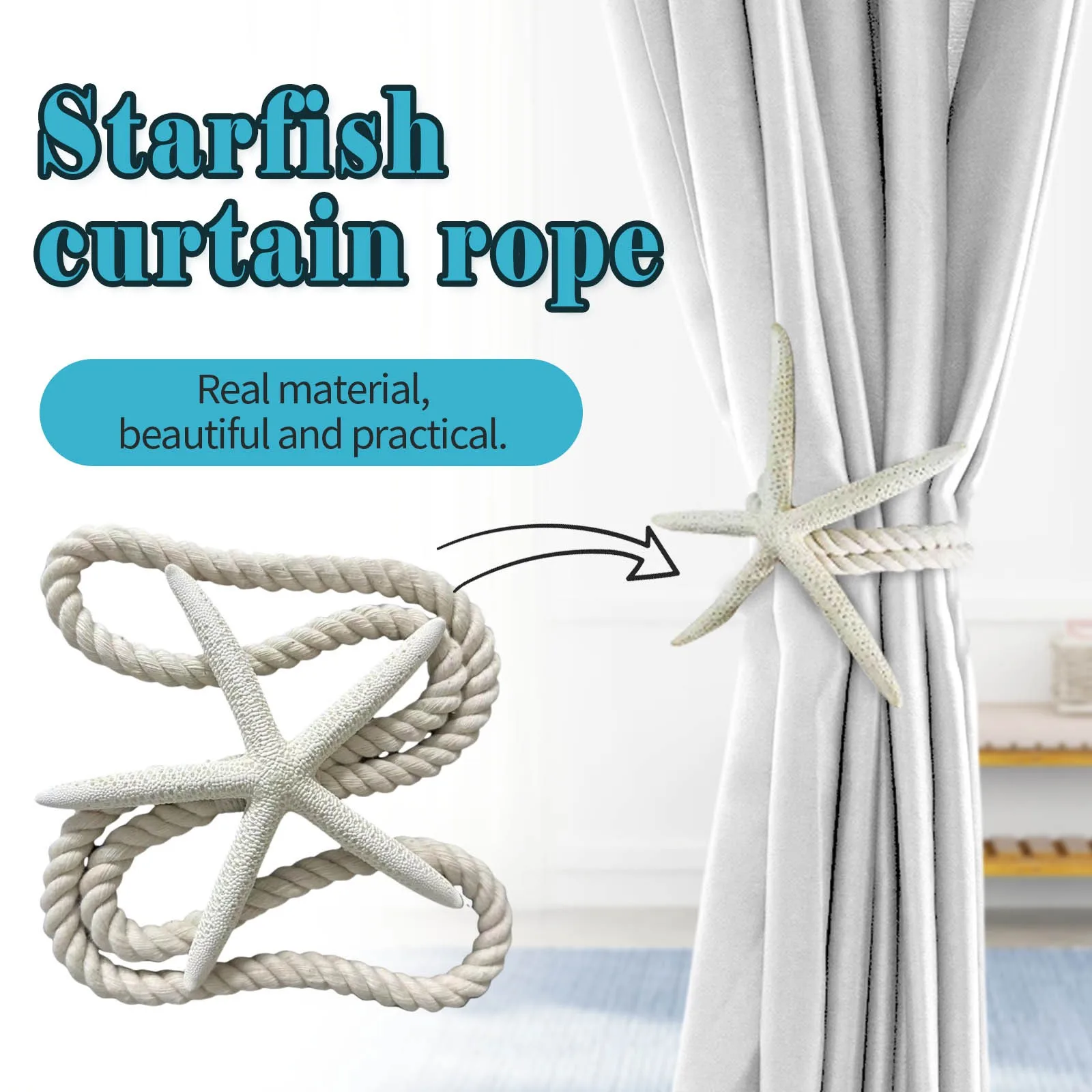 

2024 New Natural Five Finger Star Curtain Buckle Hand-Woven Curtain Tie Cord Curtain Decoration Tie Strap