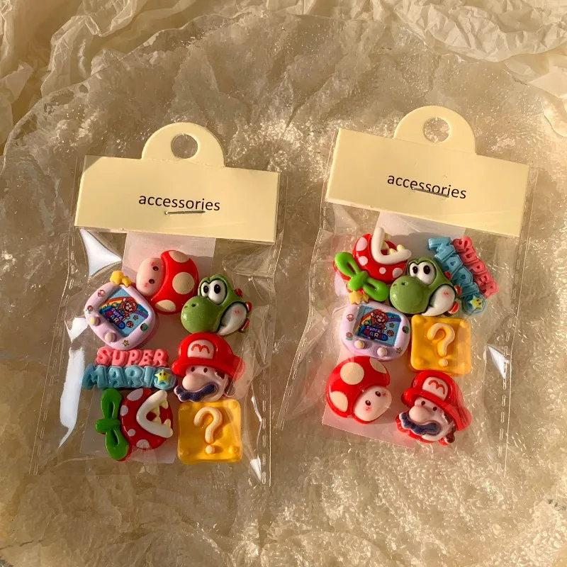 7Pcs kawaii Super Mario Bros DIY Accessories Resin Cute Self-Production Phone Bag Hair Clips Shoes Decorations Toys Wholesalers