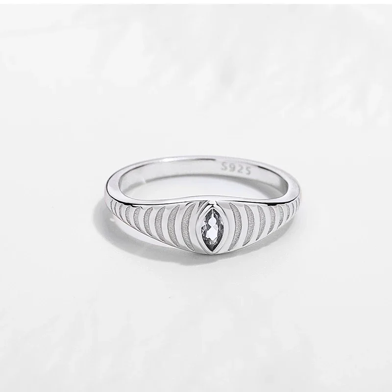 KALETINE 925 Sterling Silver Screw Twist Ring Evil Eye White Zircon CZ Luxury Rock Punk Fine Anniversary Wedding Jewelry
