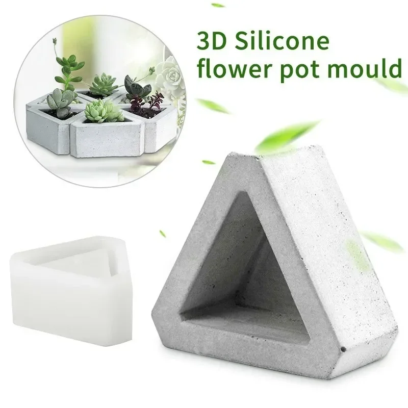 1Pc Triangle Concrete Silicone Mold Cactu Succulent Plant Flower Pot Mould DIY Cement Clay Craft Casting Flowerpot Mold 3D Mould