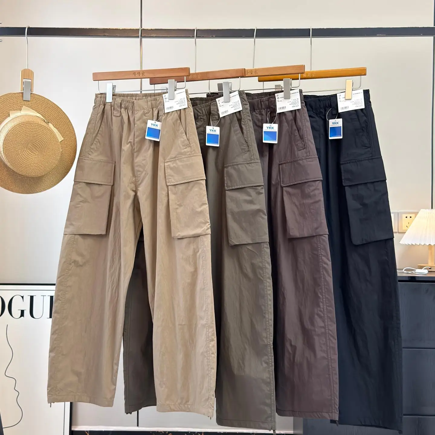 Outdoor Workwear Casual Pants Spring Summer Unisex Multi-Pocket Straight Leg Loose Waist Cotton Blend Trousers
