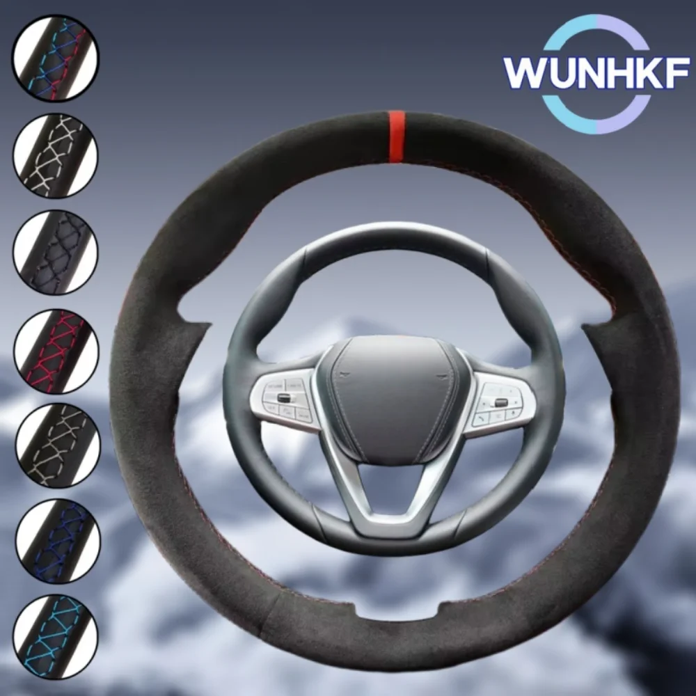 

Custom Black Car Steering Wheel Braid Cover For BMW 3 5 7 Series 530 730 740 Breathable Suede Leather Steering Wrap Accessories