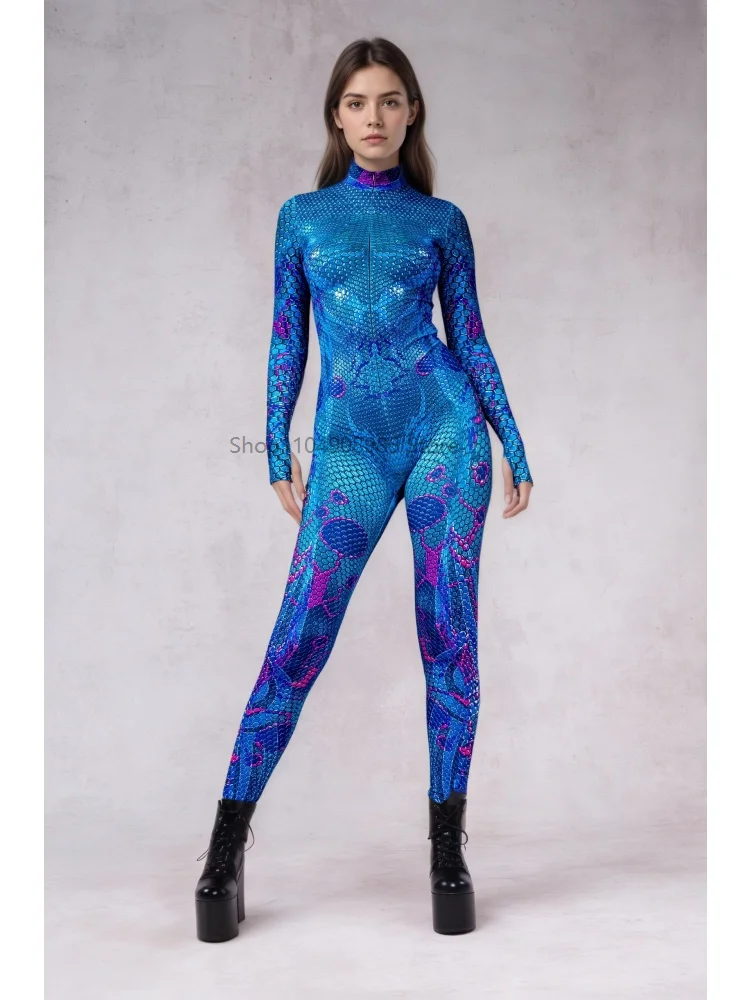 

Cyber Mermaid Costume Unique Jumpsuit Halloween Party Cosplay Droid Bodysuit Wear Zentai Suit Robot Rompers 2025