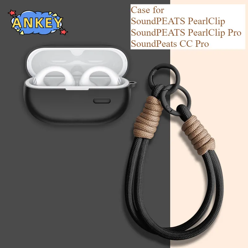 for SoundPEATS PearlClip Pro CC Pro Case Silicone Protective Earbuds Cover Nylon Lanyard Soft Shell