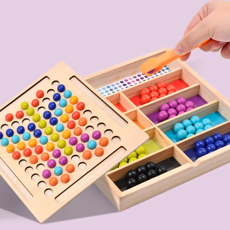 เด็กคลิปลูกปัดไม้การเรียงลําดับเกม Montessori ของเล่นสีความรู้ความเข้าใจการจับคู่ Fine Motor Skills Sensory ของเล่นเพื่อการศึกษาของขวัญ
