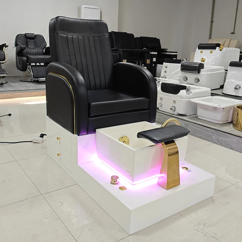 2026 New Arrival Nail Salon Furniture Foot Spa Pedicure Station Modern Luxury White Base Pedicure Chair with Lights 6