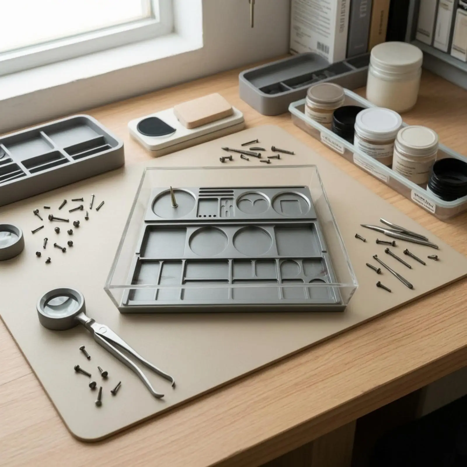 Watch Parts Build Kit Storage Container Alloy Steel Transparent Lid for Watchmaker Tools Tray Professional Organizer