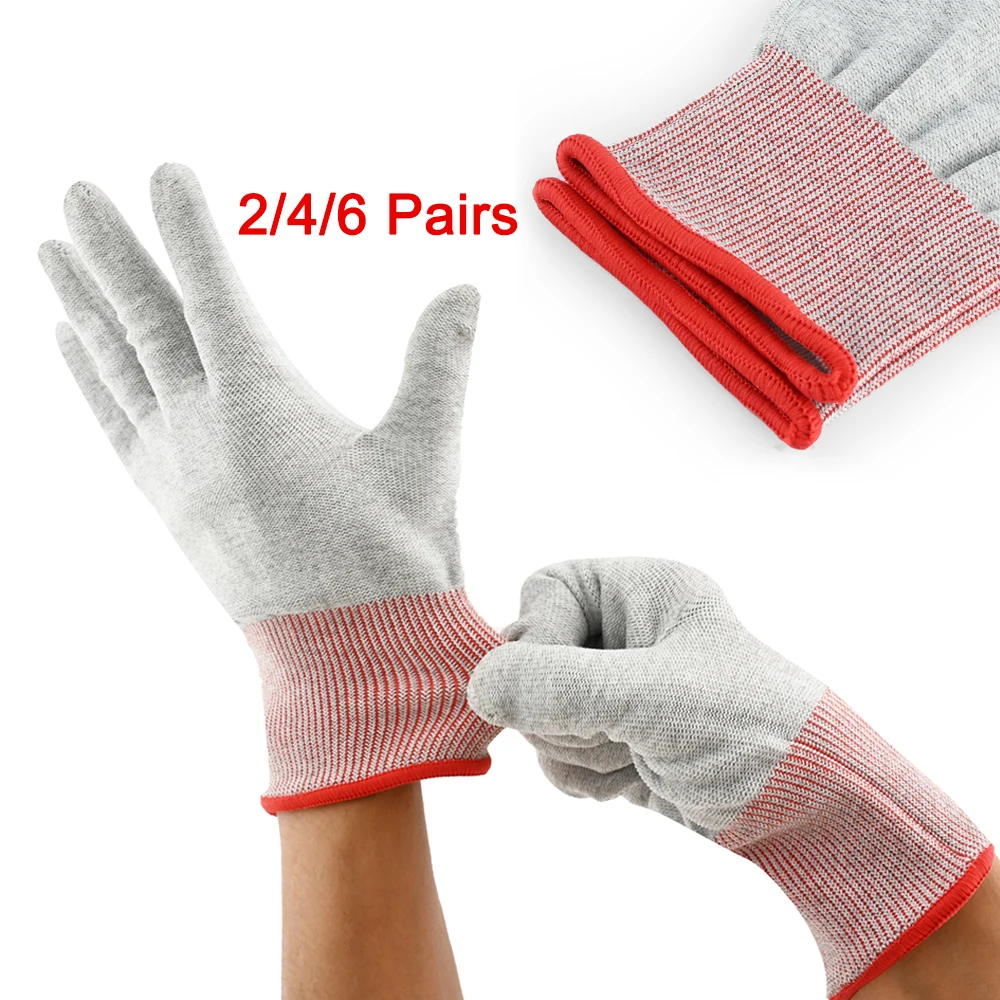 

EHDIS 2/4/6 Pairs Anti-Static Carbon Fiber Gloves Window Tinting Sticker Decal Cut-Resistant Mitten Car Wash Cleaning Work Glove