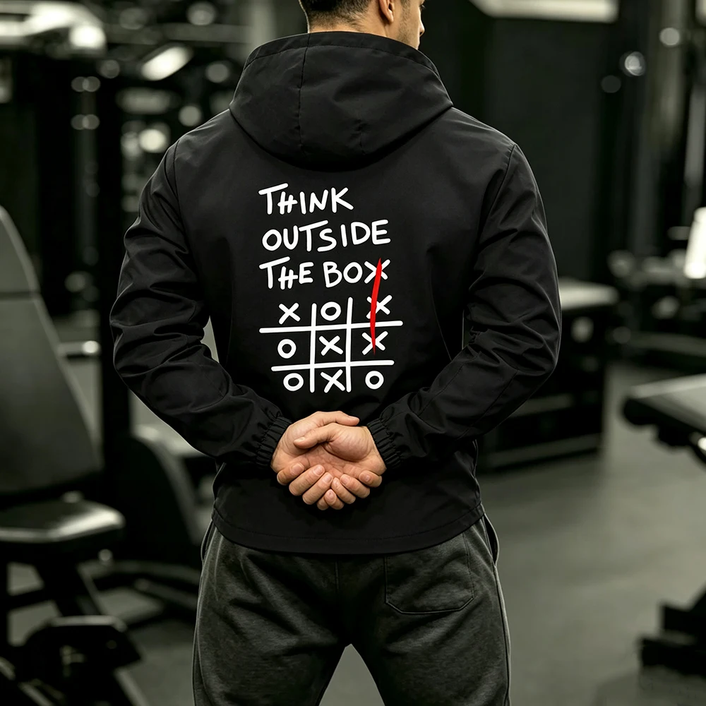 Men Full Zip & Side Stripes Stand Up Hooded Windbreaker Casual Sport Jacket Nine-Grid Print for Streetwear Running Workout Tops