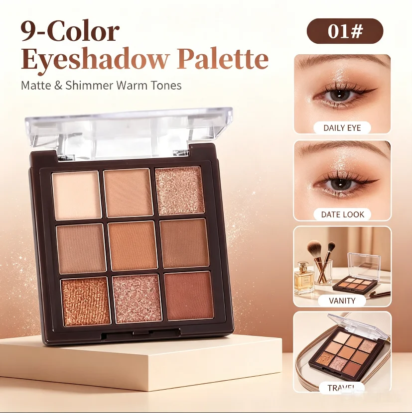 Helen Beauty Nine Color Eyeshadow Disk Multi-Purpose Muted Gloss Thin Glitter Long-Lasting Wearable Eye Makeup Repairable