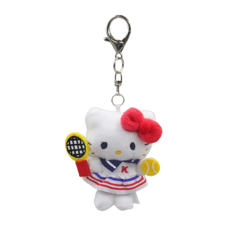 Kawaii Sanrio Hello Kitty ของเล่นตุ๊กตาน่ารักการ์ตูนสร้างสรรค์เทนนิสพวงกุญแจกระเป๋าเป้สะพายหลังจี้สาวคริสต์มาสของขวัญอุปกรณ์เสริม