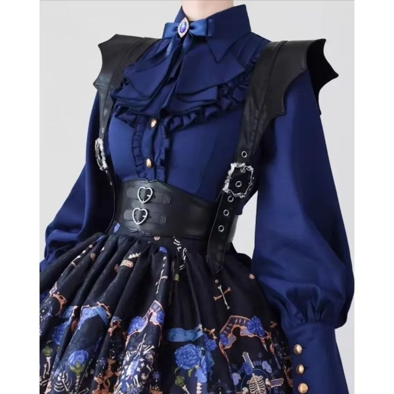 

Blouse with Lolita Spring and Autumn Vintage Chiffon Sharp Collar and Lotus Leaf Edge Elegance for Slimming Inner Shirt