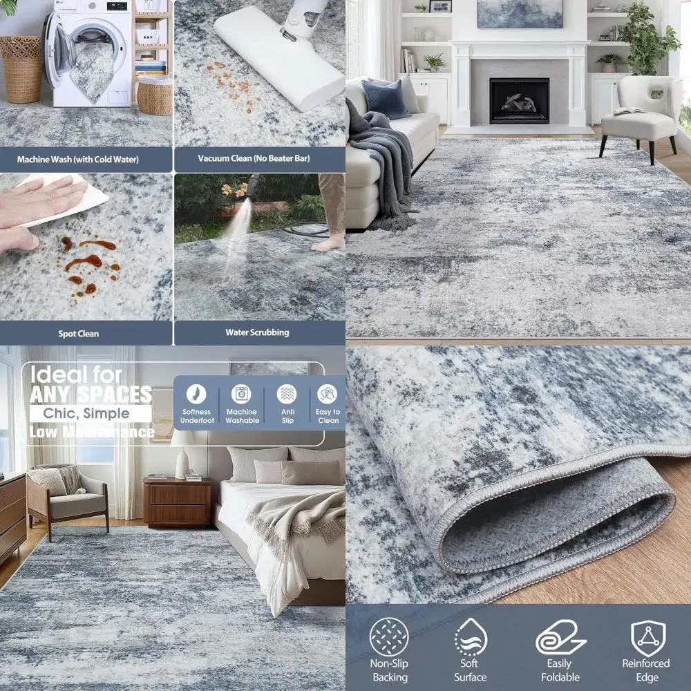 9x12 Area Rugs or Living Room Washable: Abstract Large Rug or Dining Room Bedroom Carpet Non Slip 9 by 12 Indoor ern Nursery Hom