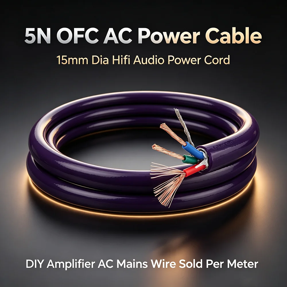 5N OFC Copper Hifi Bulk Power Cable 15mm Diameter DIY Audio AC Mains Power Cord Wire for Amplifier