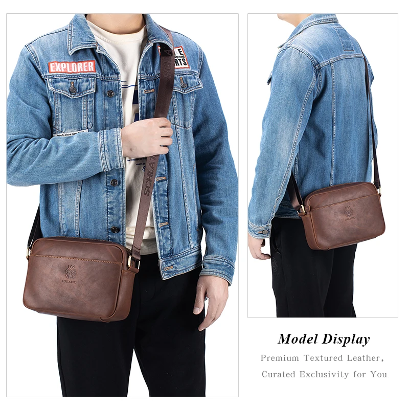 SCHLATUM Men's Genuine Leather Rectangle Crossbody Bag Vintage Camera Bag Style Shoulder Bag for Men