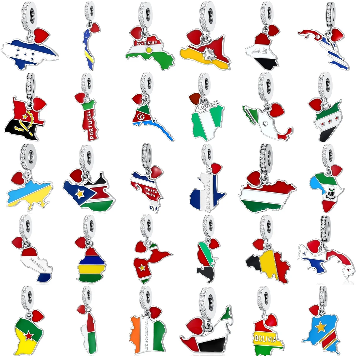 2026 New 925 silver Germany Portugal Honduras Spain Mexico Flag Pendant Fit Original Bracelets Necklace DIY jewelry Accessories