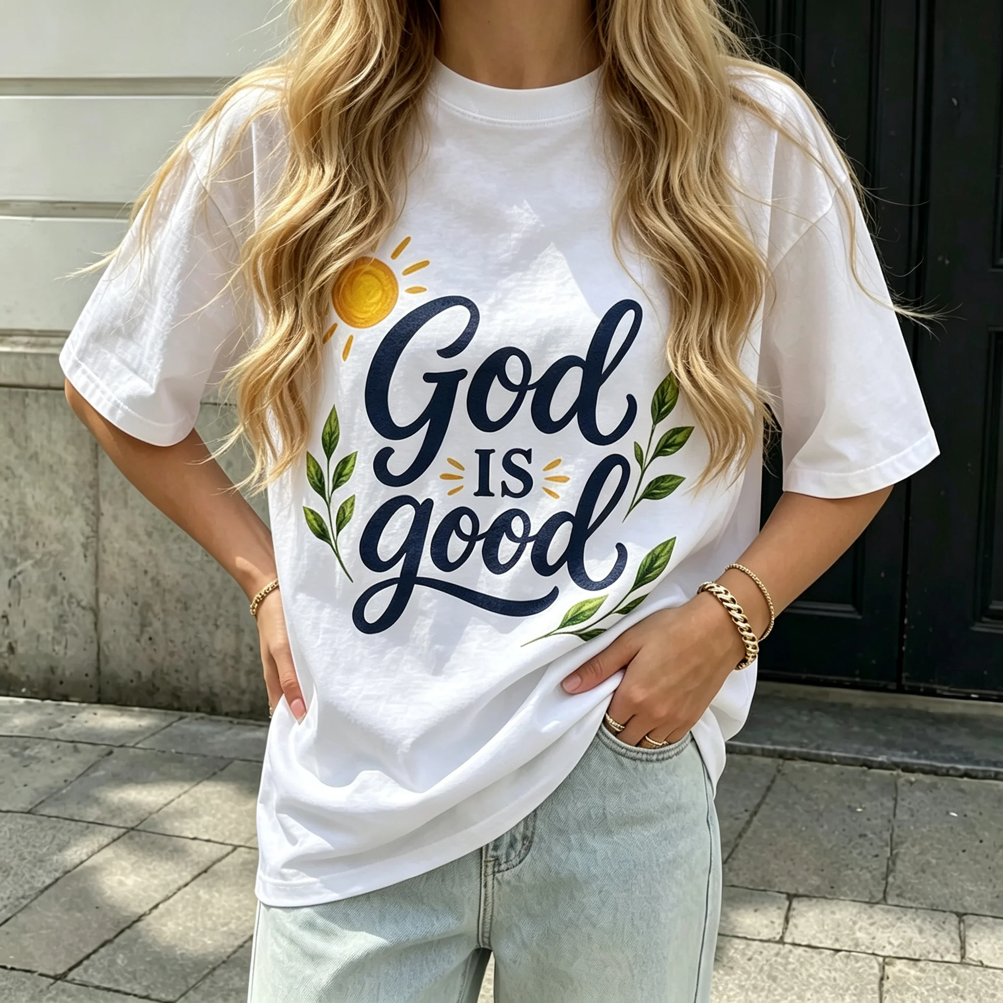 Women Oversized T‑Shirt God Is Good Graphic Tee Faith Inspirational Letter Print Casual Loose White Short Sleeve Tops