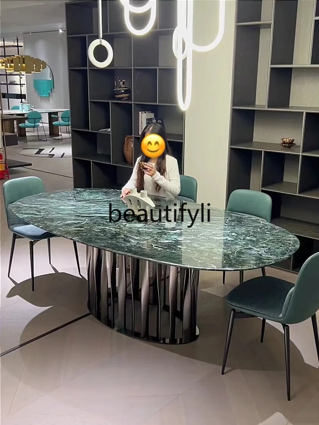 Natural luxury stone minimalist haute couture new villa furniture combination high-end dining table