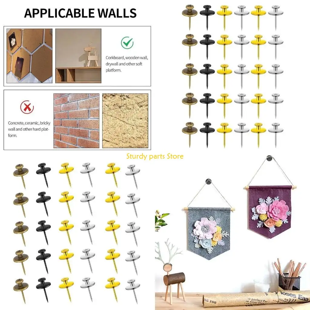 

97QC Настенные гвозди для подвешивания кнопок для настенных вешалок для картин, 30 шт.