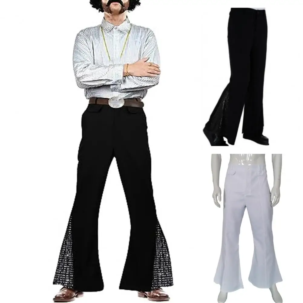 Flared Trousers Retro Disco Flared Hem Sequin Pants for Men 60s 70s Vintage Costume for Halloween Carnival Music Festivals Shiny images - 6