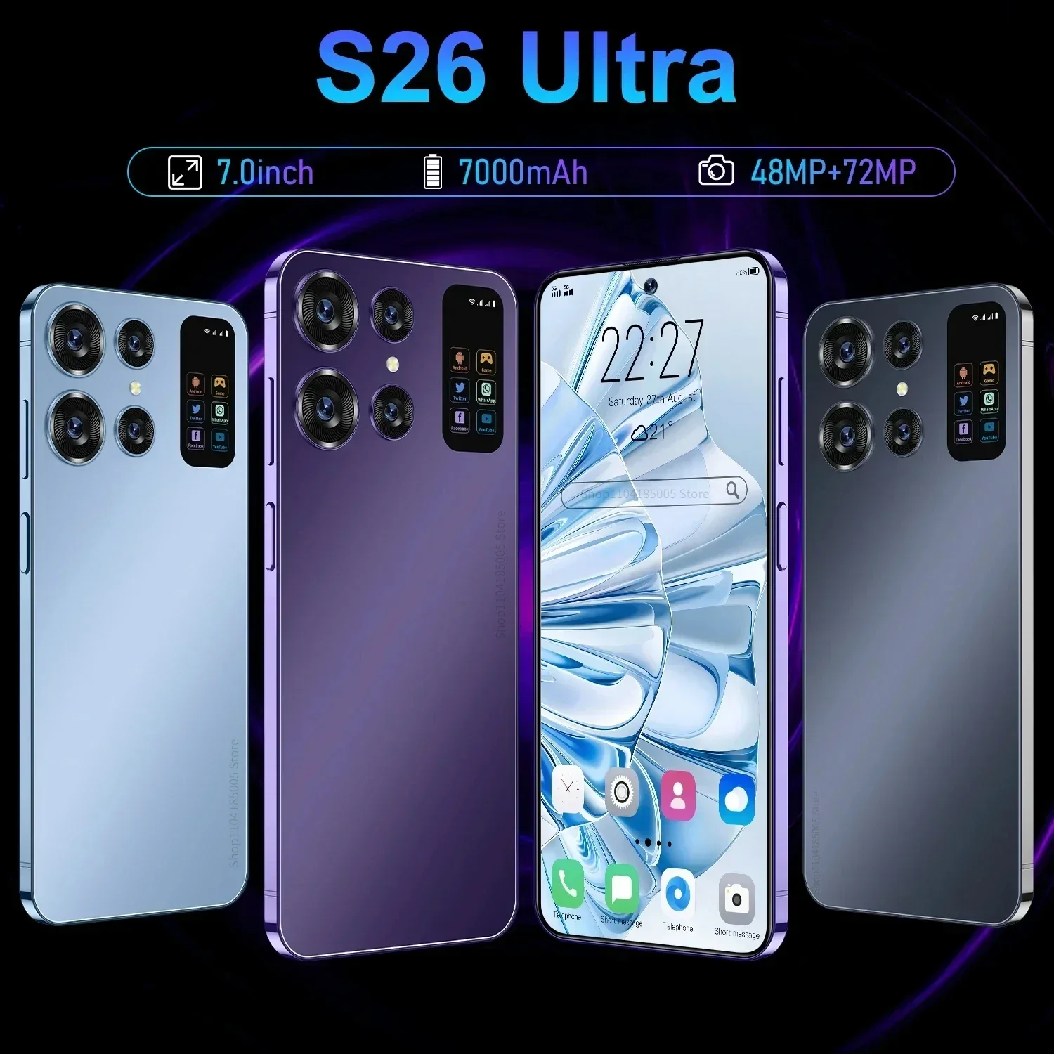 Original S26Ultra Smartphone 5G 7.3 inch 16G + 1T Dual SIM Phone Android14 48MP + 72MP 7000mAh Global EditionPhone Gaming Phone