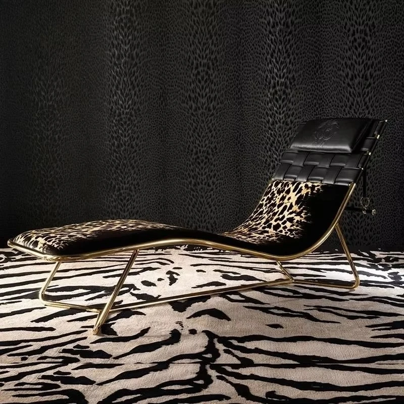 Italian style leopard print leather upholstered lounge chair, living room hotel fashionable outdoor leisure chair